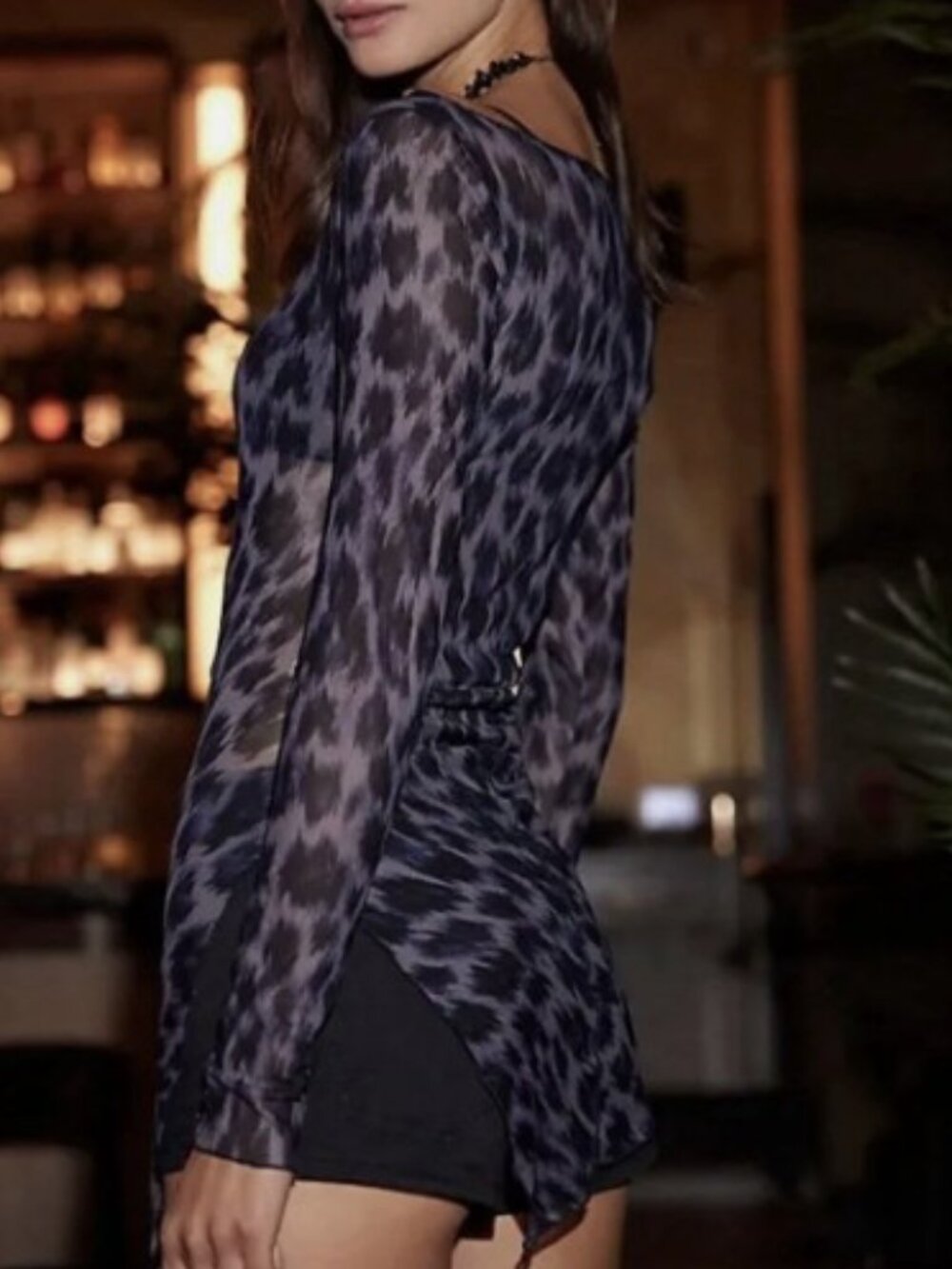 NWT Free People Intimately Something Extra Leopard Print Sheer Tunic Ruching